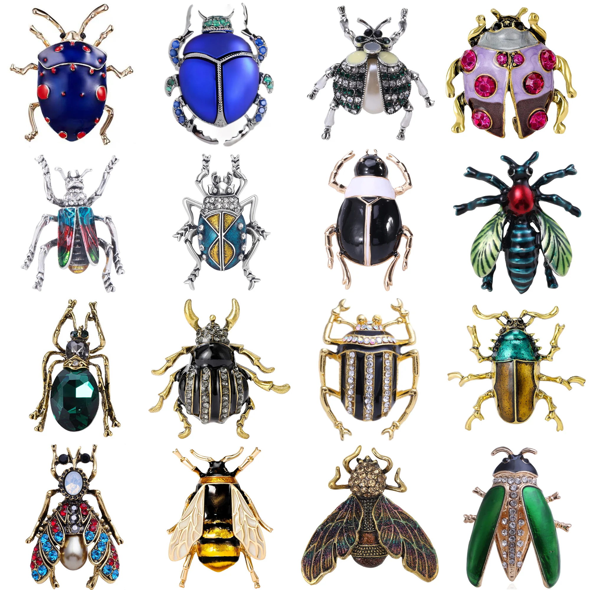 Enamel Bee Brooches for Women Rhinestone Beetle Pins Office Party Collection Gift Friends Jewelry Insect Accessories
