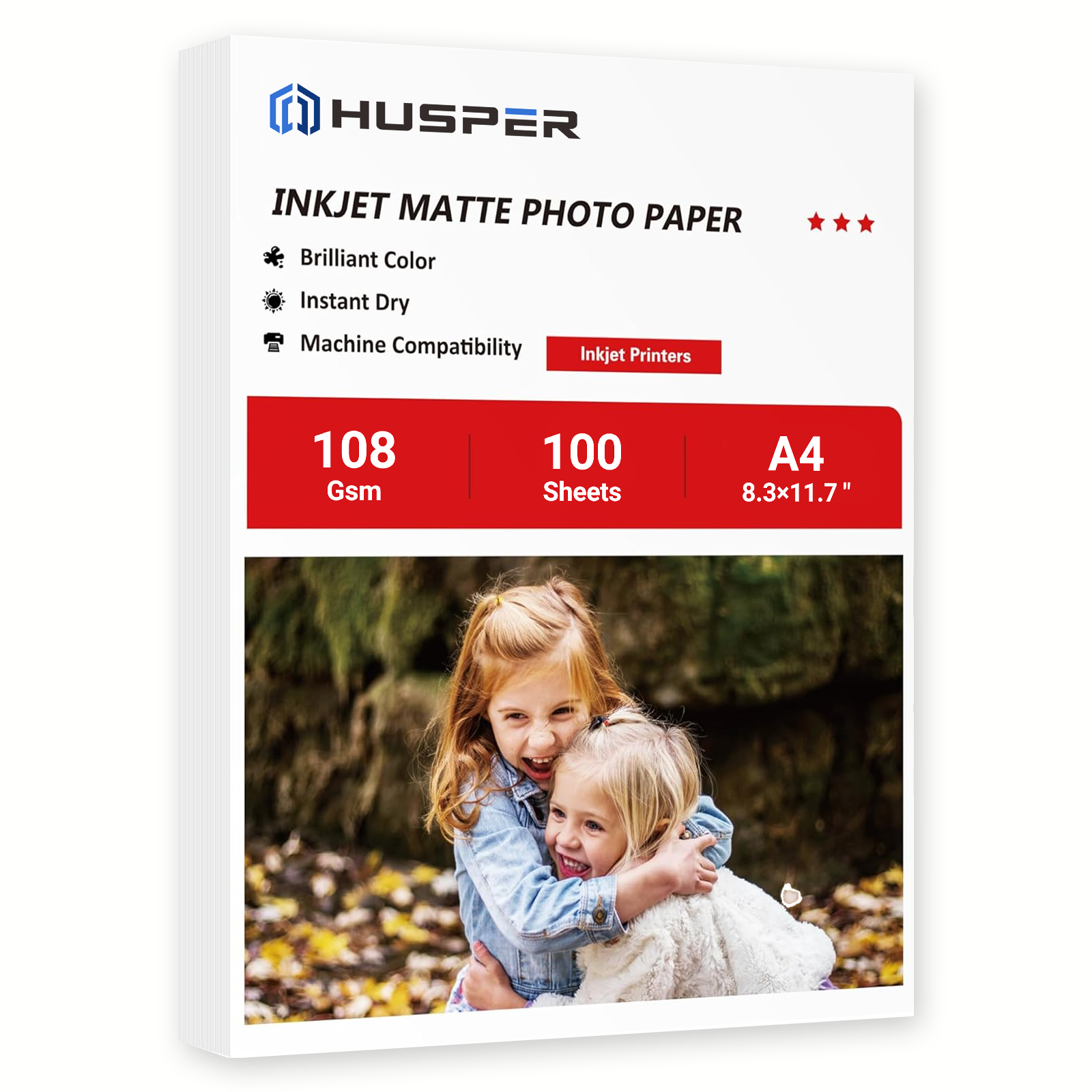 100 Hojas de Papel Fotográfico Mate A4 para Impresoras de Inyección de Tinta, 108 g/m², Imprimible por una Sola Cara