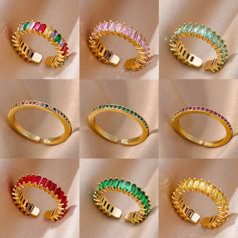 MINI Zircon สีเขียวแหวนผู้หญิงสแตนเลสสตีลสีปรับนิ้วมือแหวนงานแต่งงานเครื่องประดับคริสต์มาสของขวัญ
