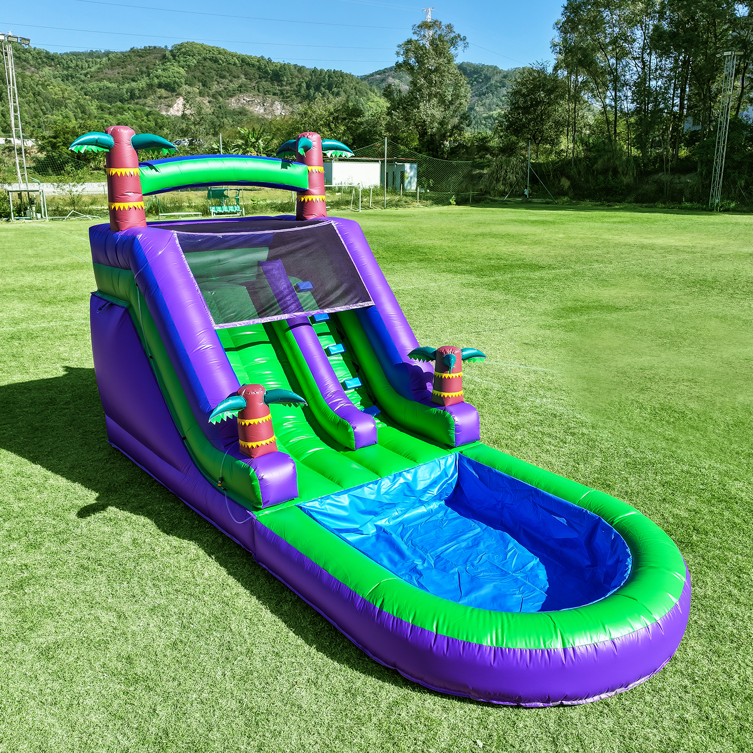 Glissière d'eau gonflable, maison de rebond commerciale avec toboggan en PVC et souffleur d'air de 1100 W 21 pieds/6,4 M