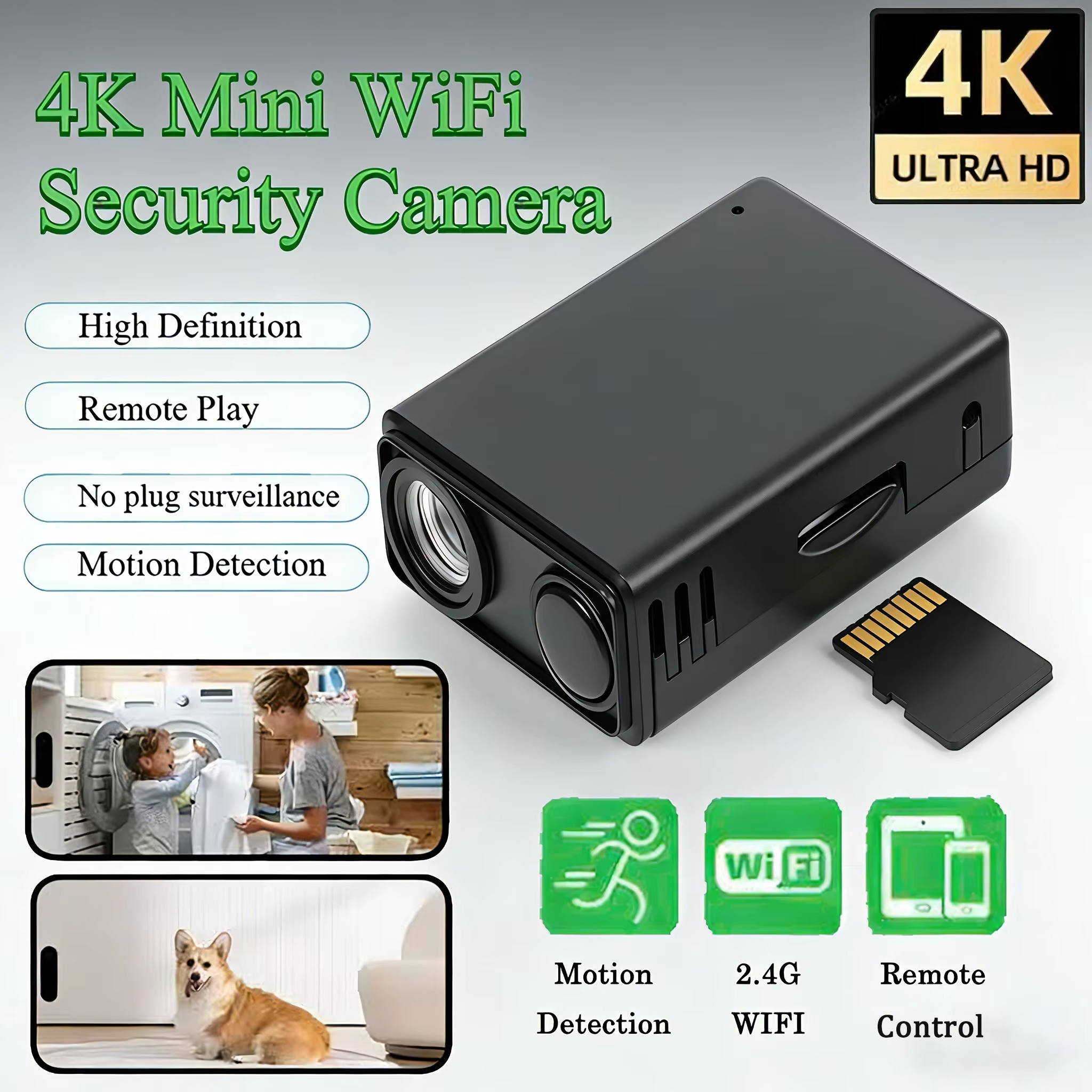 Новая беспроводная Wi-Fi камера видеонаблюдения 4K для помещений с датчиком движения и удаленным просмотром, для домашней безопасности