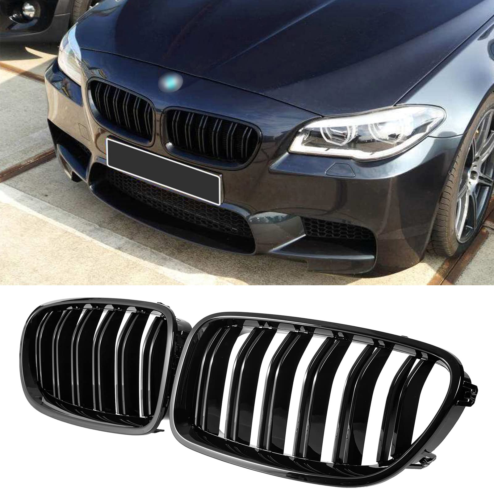 Calandre à Double lattes F10, noir brillant, pour BMW série 5 F10 F11 F18 2010 – 2017, grilles de course à double ligne