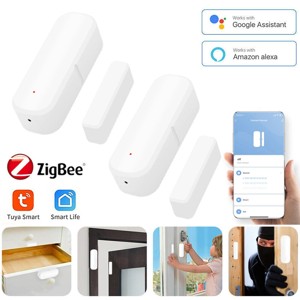 Sensor de ventana de puerta Tuya Zigbee, alarma de seguridad inteligente, detectores abiertos y cerrados, Sensor de contacto de puerta antirrobo para el hogar, Google Home Alexa