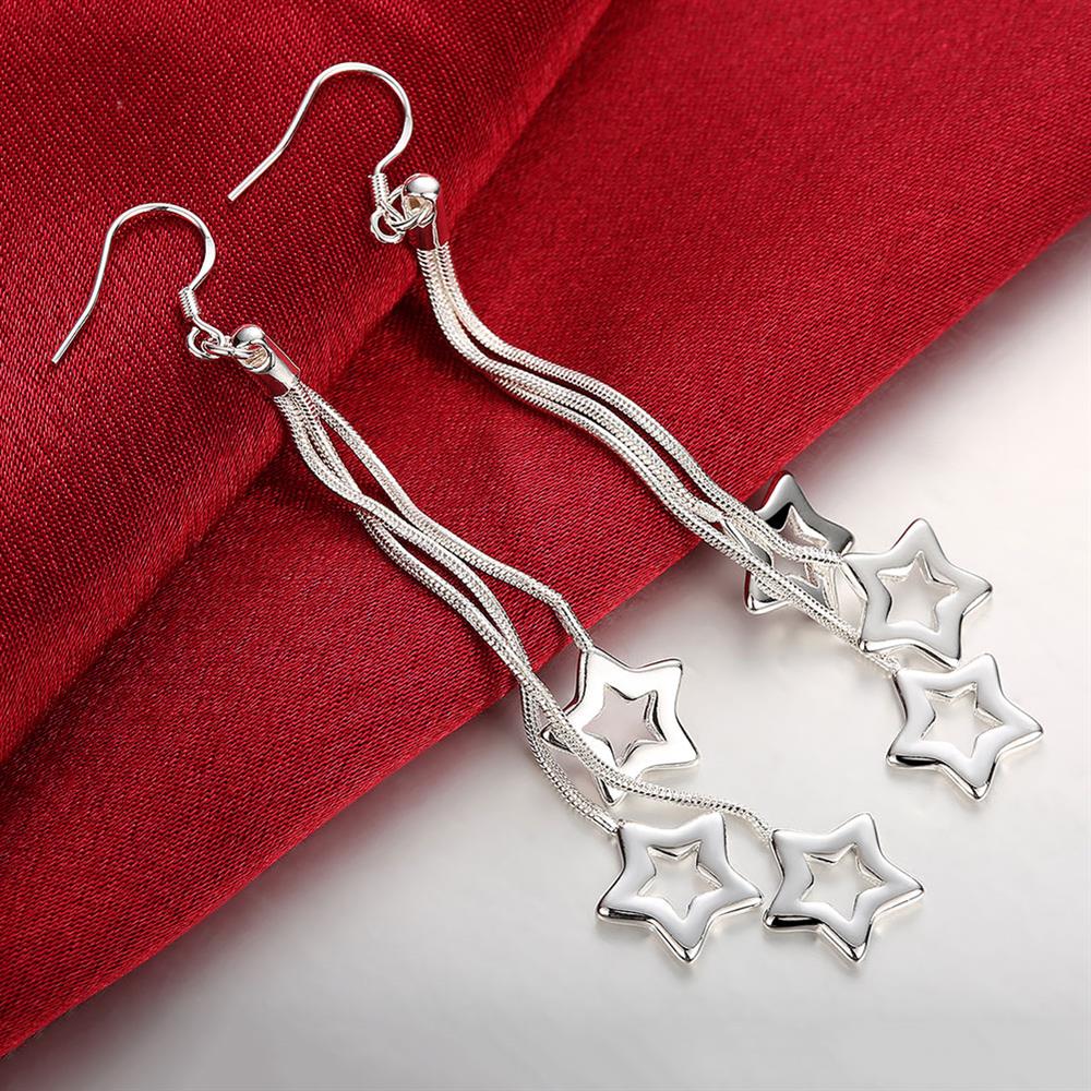 Pendientes de estrellas colgantes con borlas de color plateado de alta calidad para mujer, joyería para fiesta y boda, regalo de Navidad