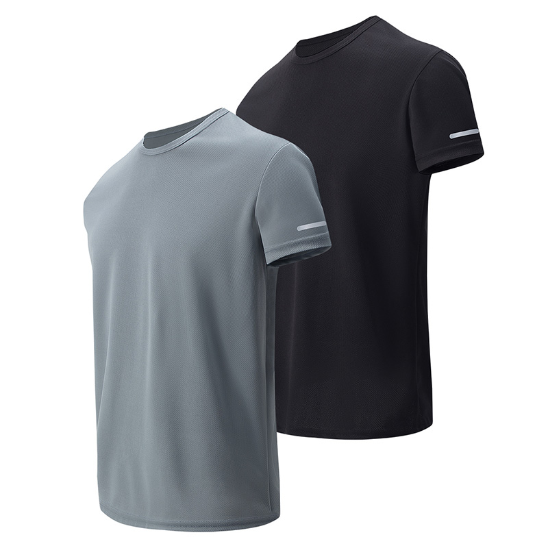 T-shirt de sport à manches courtes pour homme, séchage rapide, multicolore, grande taille, loisirs, fitness, course à pied, confort adolescent, basique, 2 pièces