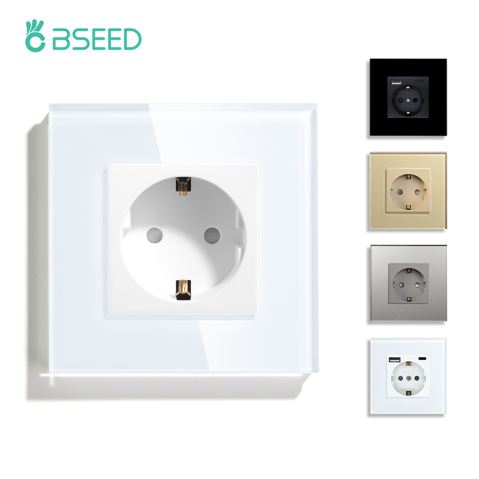 Стандартная одинарная настенная розетка BSEED ЕС, двойные вилки питания с белой черной панелью из хрустального стекла, тройные розетки 16A, 110 В-250 В