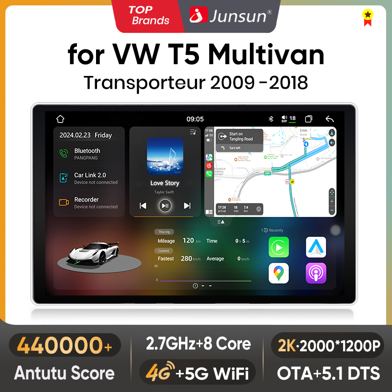 Junsun 7870 2K Wireless CarPlay Android Auto Radio für Volkswagen Multivan T5 2003 2004-2015 GPS-Navigationsgerät DSP DTS 360