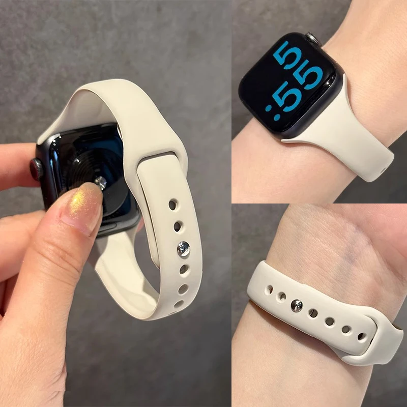 Pulseira de silicone fina para apple watch band 45mm 44mm 40mm 41mm 42-38mm pulseira esportiva iwatch série 8 7 se 3 4 5 6 9 ultra 2 49mm