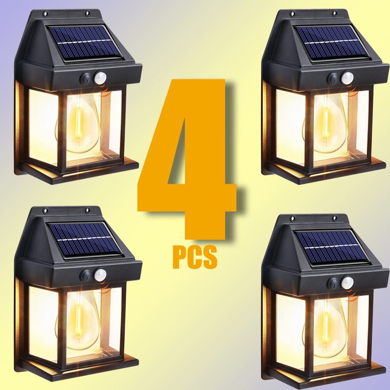 Applique murale extérieure étanche à énergie solaire avec capteur de mouvement Filament de tungstène décoration de jardin lampe à LED 3 Modes 1-4 pièces