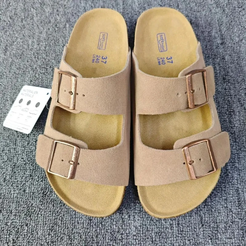 Sandals, Slippers, Double Breasted Two Character Drag, Leather Thick Sole, Height Increase 2026 New Fashion Retro Unisex