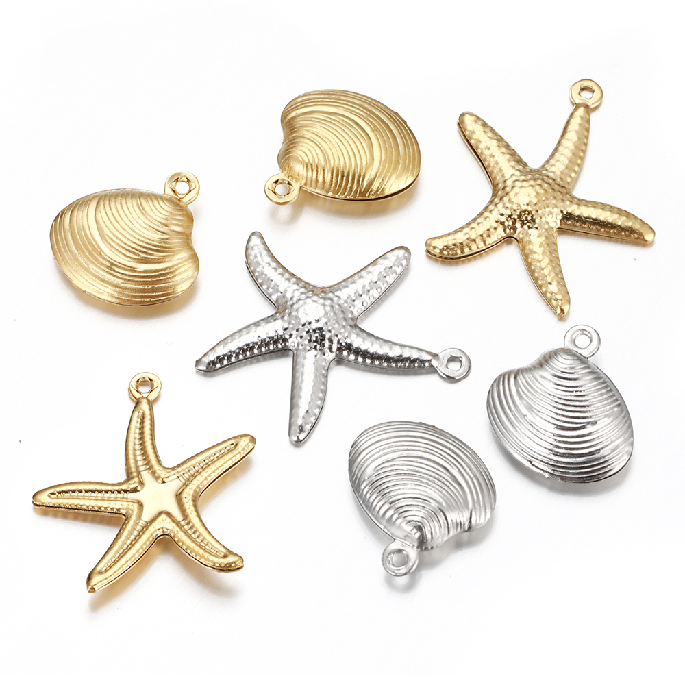 10 sztuk rozgwiazda ze stali nierdzewnej Charms wisiorek z muszli naszyjnik w złotym kolorze akcesoria do bransoletki do wyrobu biżuterii DIY