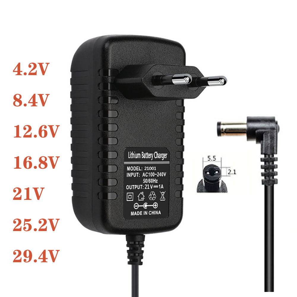 Carregador de bateria de lítio 18650, ângulo reto de 90 graus, dc 4.2v 8.4v 12.6v 16.8v 21v 29.4v 1a 2a adaptador de fonte de alimentação dc