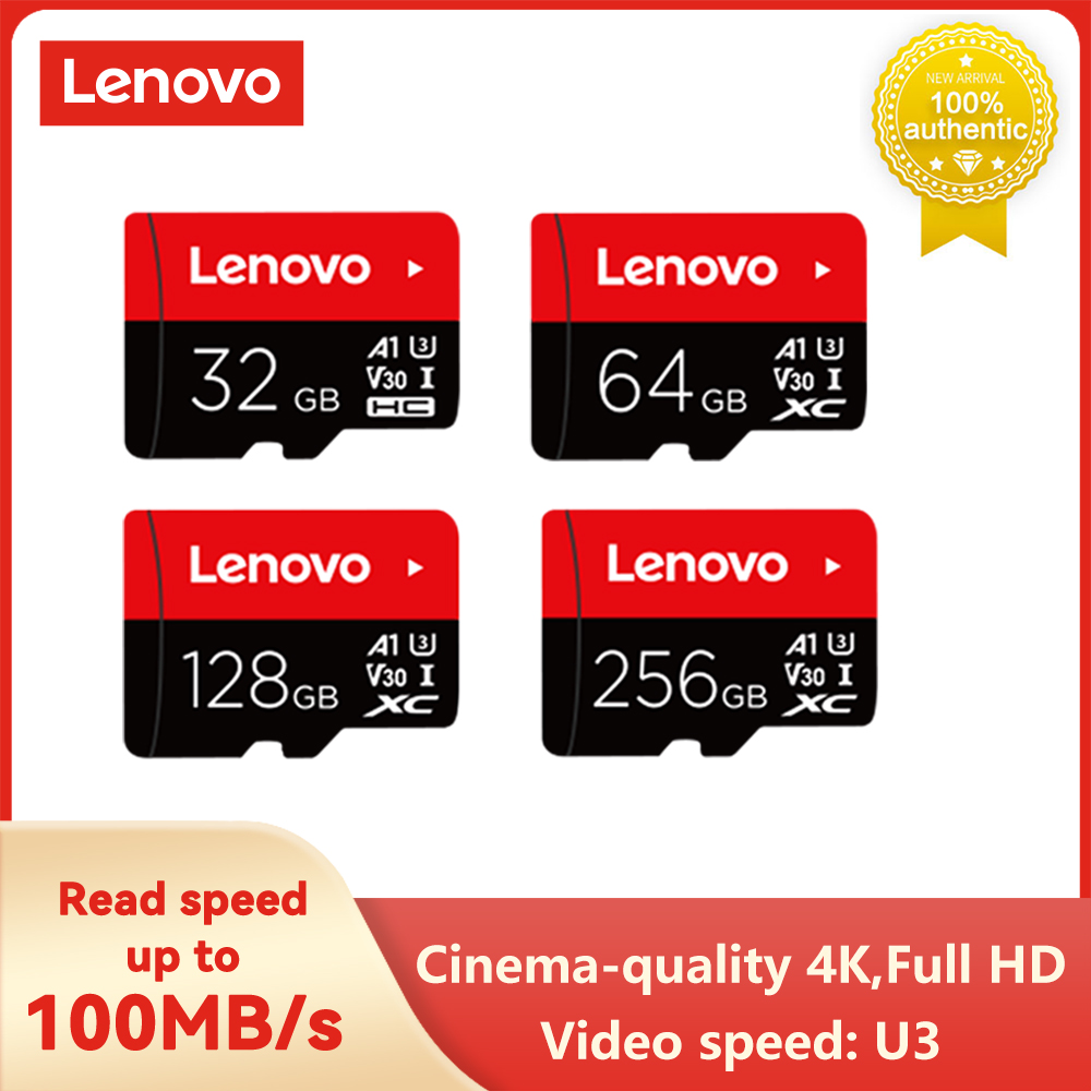 Lenovo Memoria TF Card 256GB 128GB 64GB 32GB U3 V30 4K Full HD Micro TF Mini SD Card Memoria Flash Card 100MB/s per telefono/computer