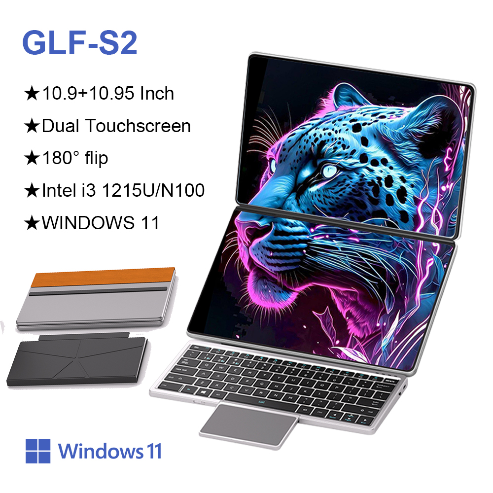 แล็ปท็อป GLF-S2 หน้าจอคู่ 10.9+10.95 นิ้ว Intel i3 1215U N100 โน้ตบุ๊กหน้าจอสัมผัส WIFI 6 180 °   แปลงคอมพิวเตอร์แท็บเล็ตแล็ปท็อป Win11 เป็นคอมพิวเตอร์แบบพลิกได้