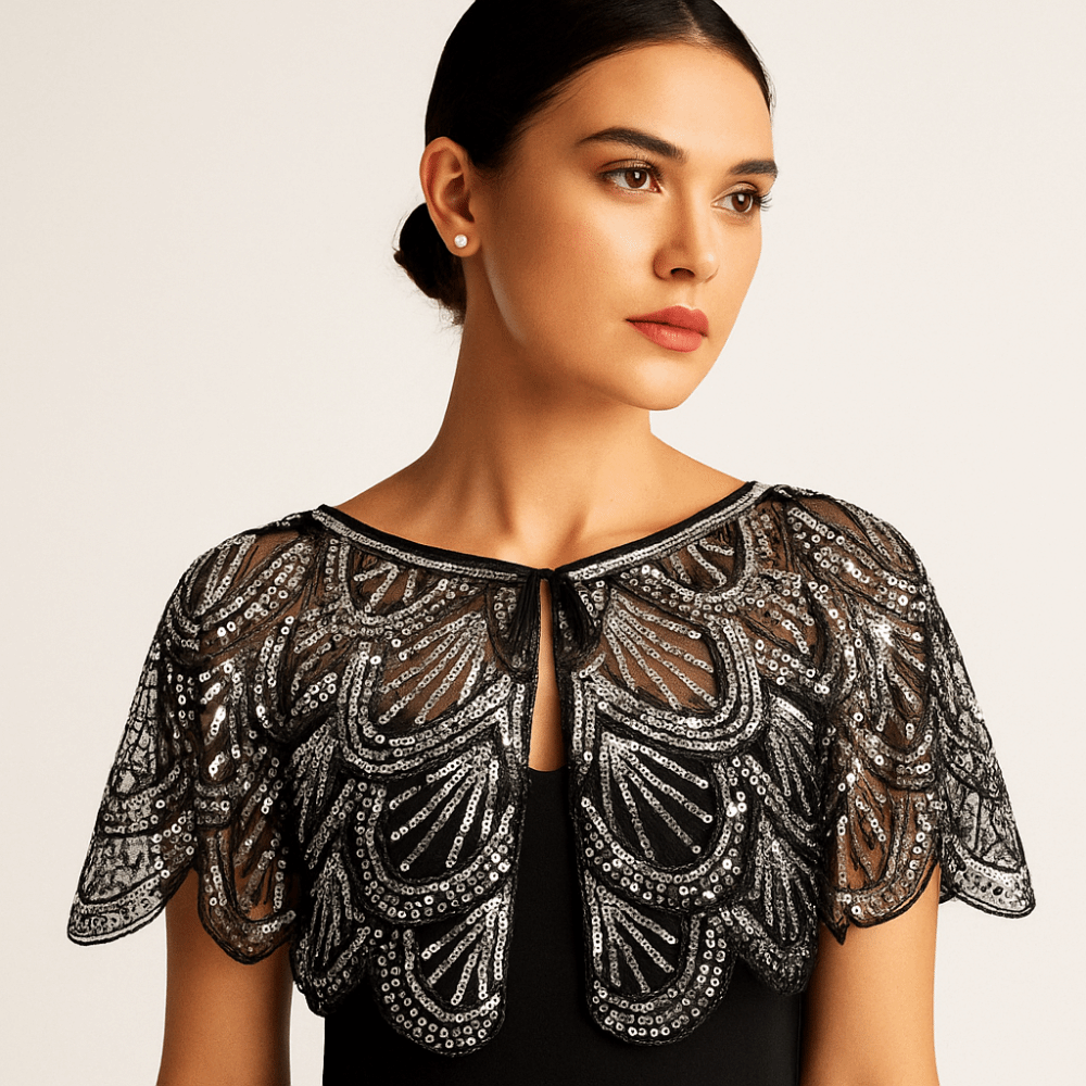 Sparkling Ruffle Sequins Poncho Coat Blingbling 1920s Theme Sequins Shawls Short Cape Mesh Flapper Shawl Party Dinner