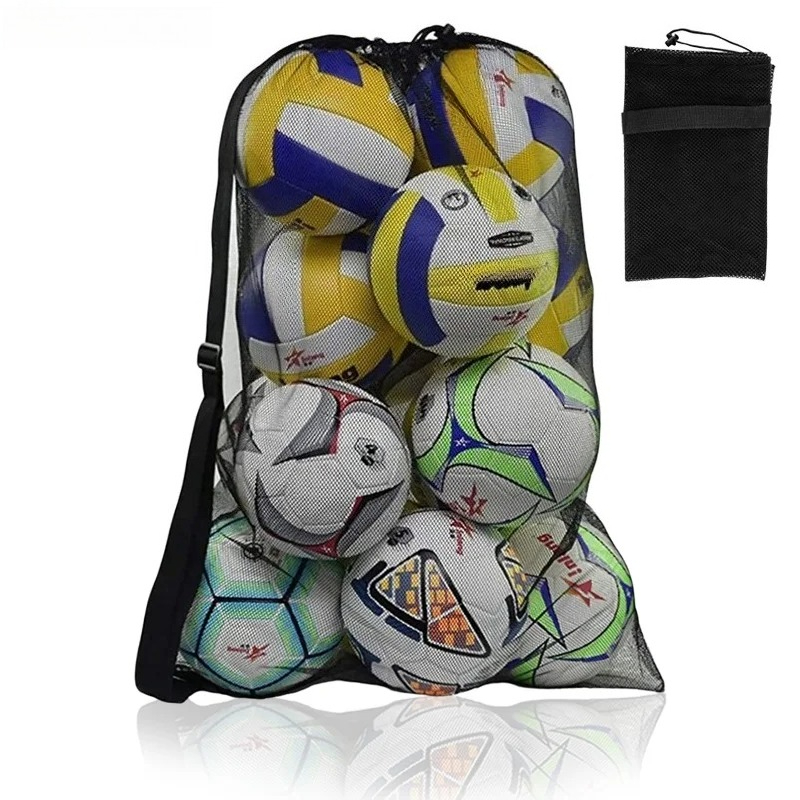 メッシュサッカーボールバッグ特大巾着バスケットボール収納バッグジッパーポケット付きバレーボールフットボールネットパックジムバッグ