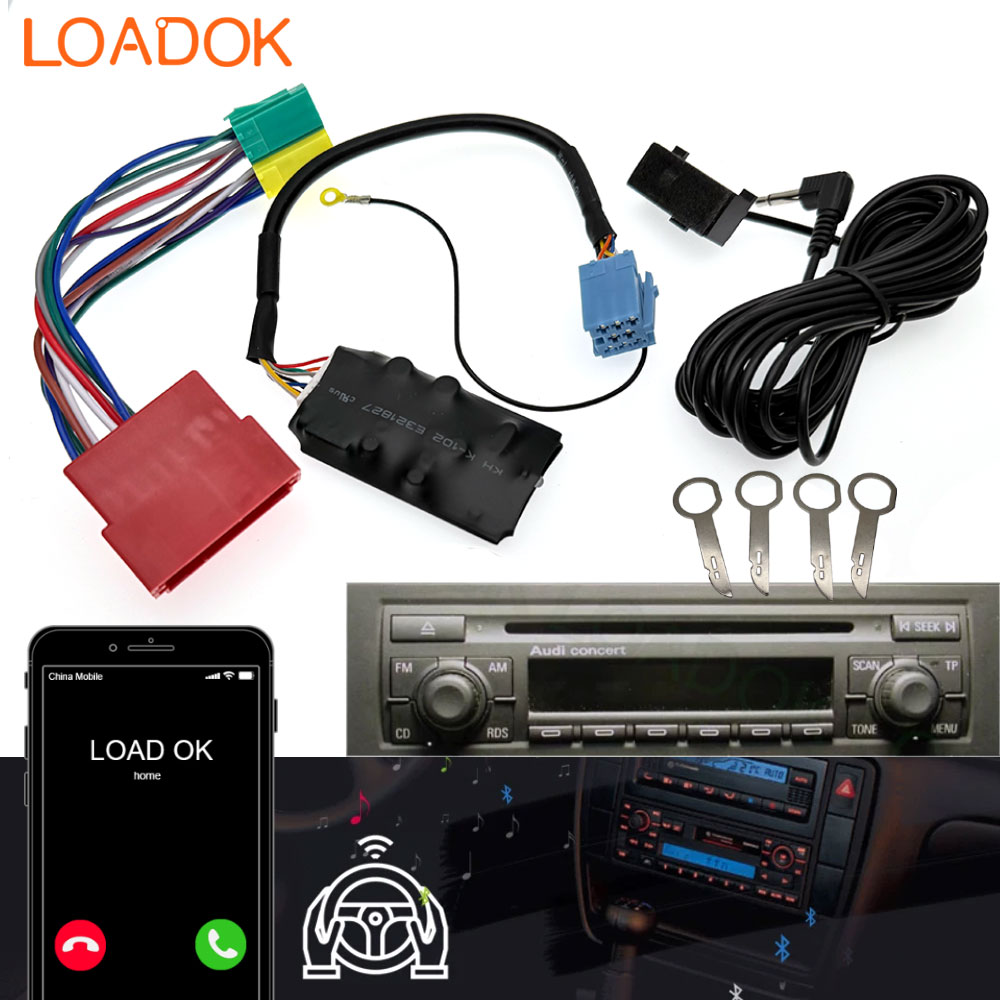 Kabel Audio Musik A2DP Adaptor 8 Pin AUX Bebas Genggam 5.0 Mobil Bluetooth untuk Audi A3 8L 8 P A4 B5-B7 A6 4B A8 4D Quadlock