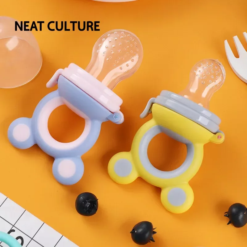 Alimentador de bebê silicone alimentos frescos nibbler crianças menino menina urso orelha frutas alimentação bonito infantil suprimentos do bebê mamilo chupeta garrafas