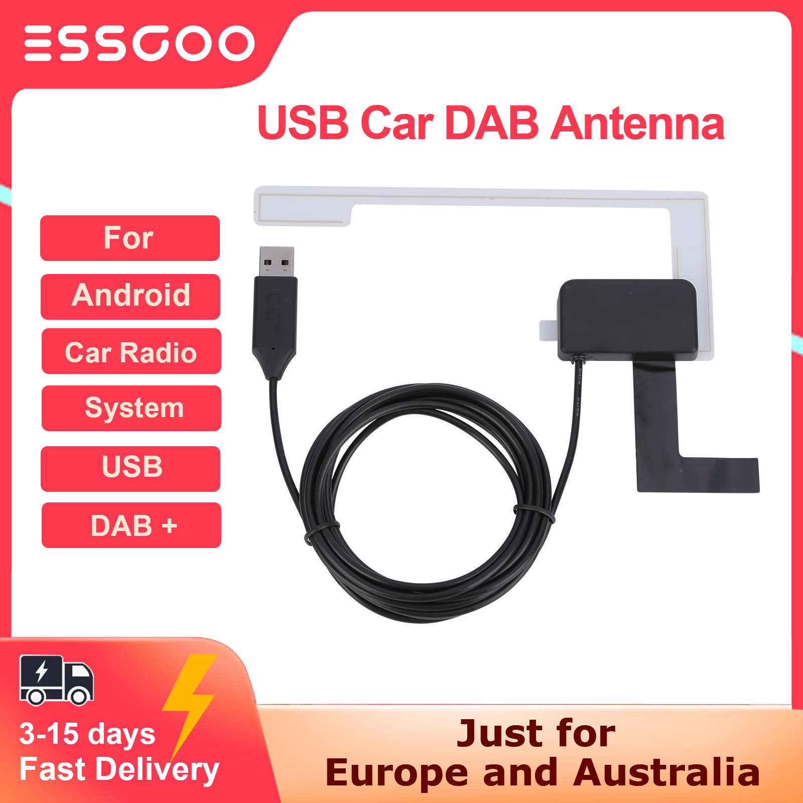 Автомобильная USB-антенна DAB для Android, автомобильный радиоприемник, цифровая трансляция DAB + радиоприемник, адаптер, применимый для Европы, Австралии