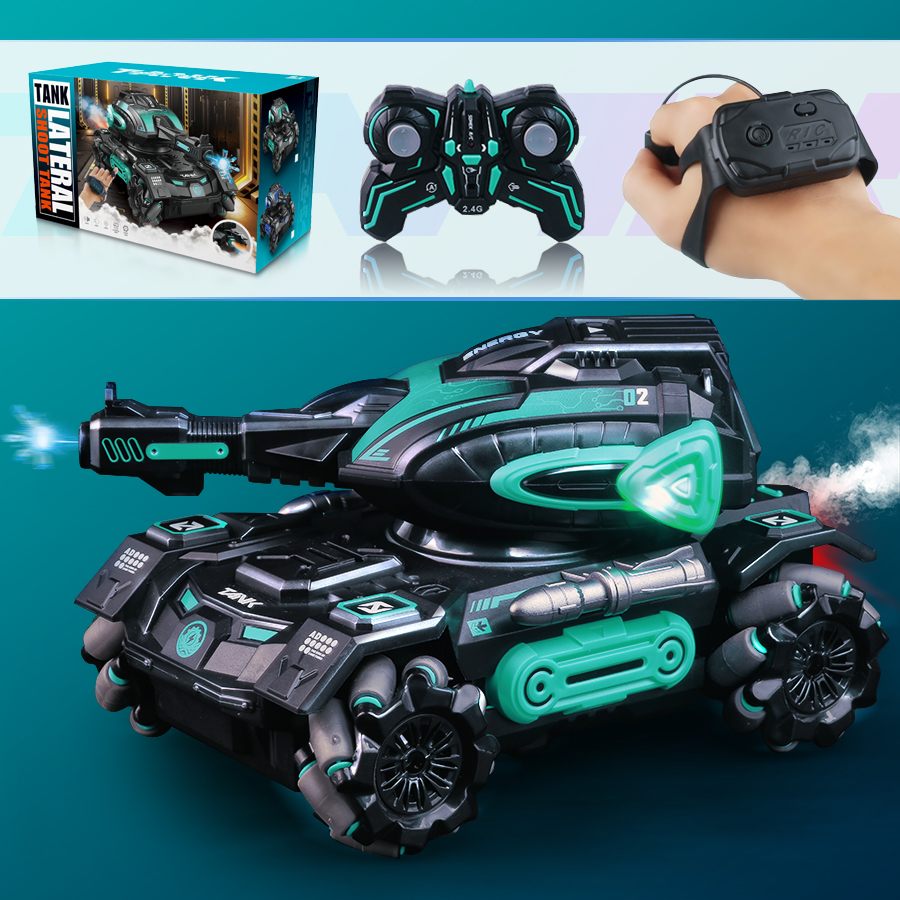 RC รถสเปรย์ 2.4G สี่ล้อ Stunt เปิดตัวโปโลน้ําถังรถเด็กเครื่องเกราะรถของเล่นนาฬิกาต้องซื้อเพิ่มเติม