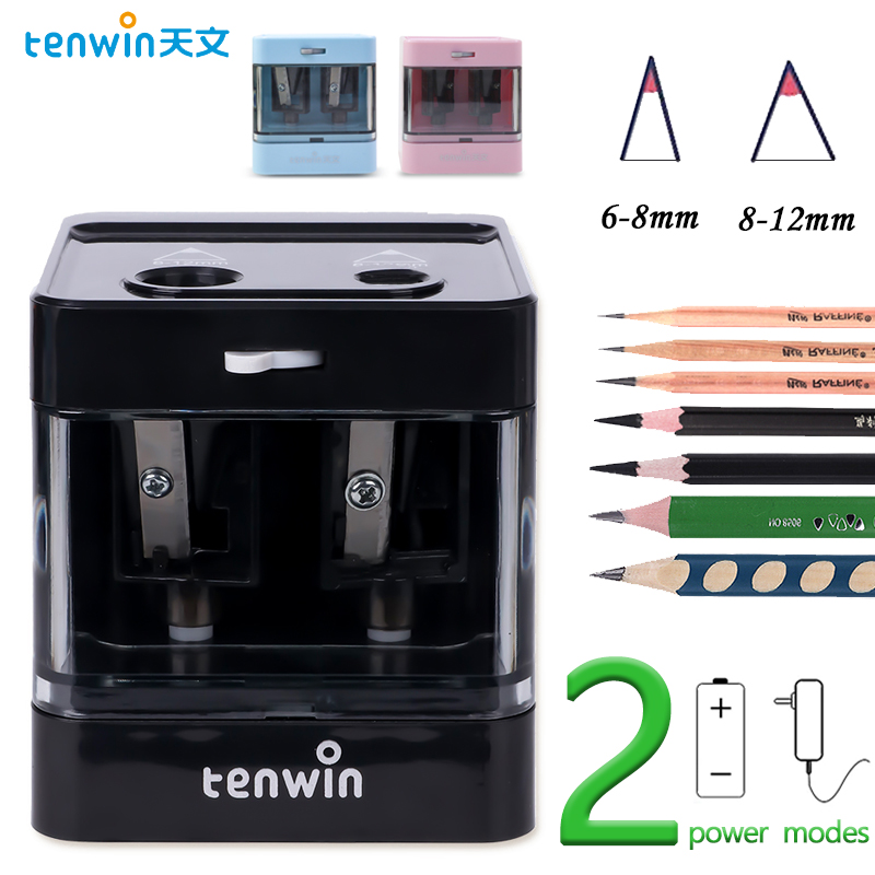 Автоматическая электрическая точилка для карандашей Tenwin, мини-USB, точилка с двойным питанием, школьные канцелярские принадлежности для карандашей 6-12 мм