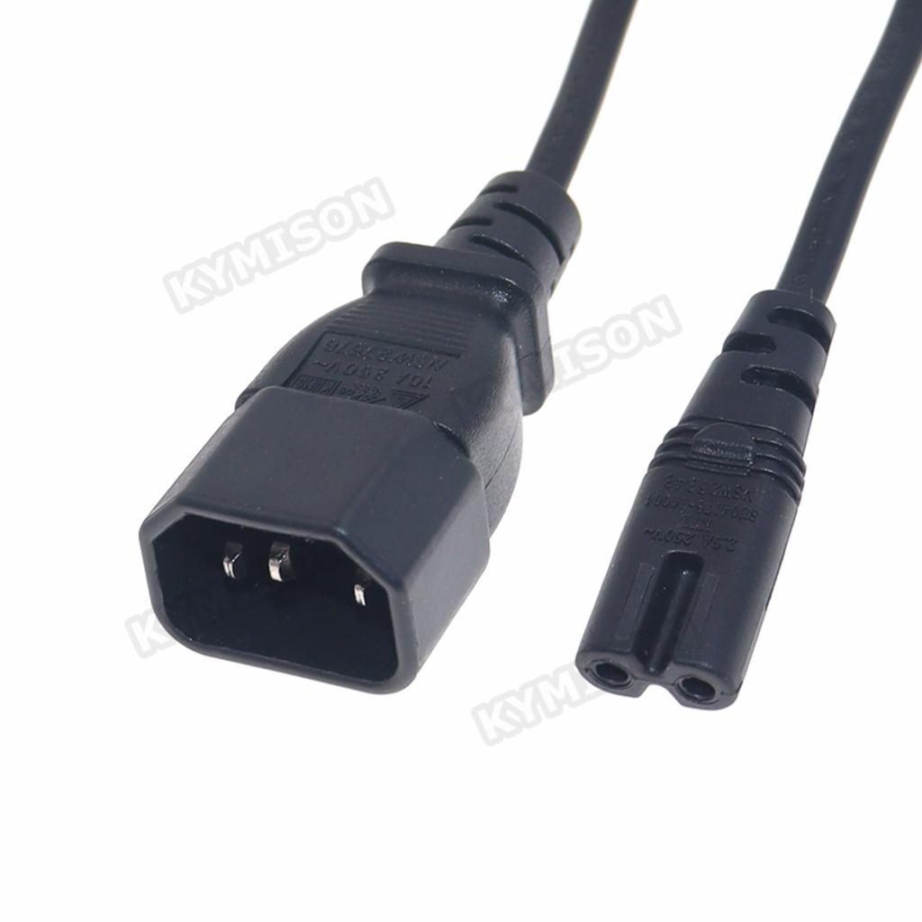 IEC 3-Pin Ketel C14 Pria untuk C7 Female Converter Adaptor Kabel untuk PDU Up 0.3 M ~ 1.8 M