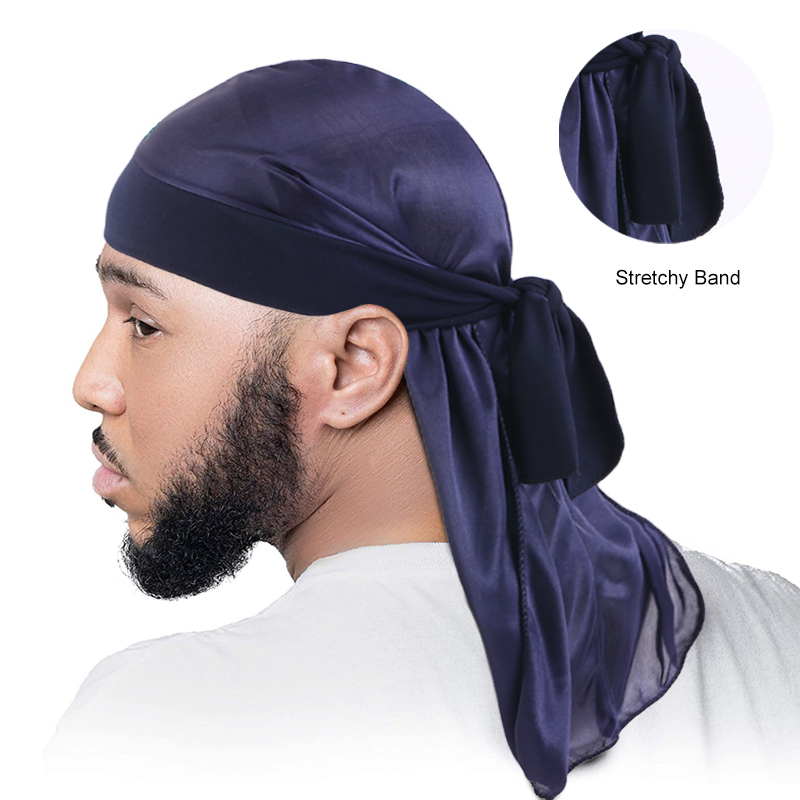 Męskie jedwabiste bandany Durags Turban Hat rozciągliwe peruki Satin Doo Rag Durag Unisex Pirate Hat Men Hip Hop Headband Biker Headwrap