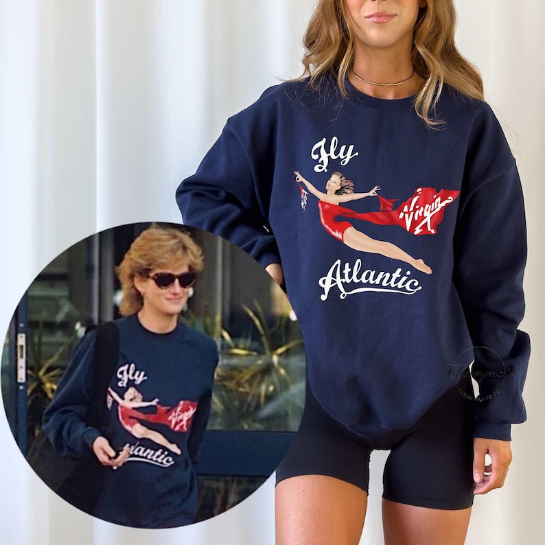 Fly Atlantic Princess Diana sudadera Retro 80s deportivo cuello redondo ropa de invierno mujeres suéteres estéticos Casual Tops de manga larga