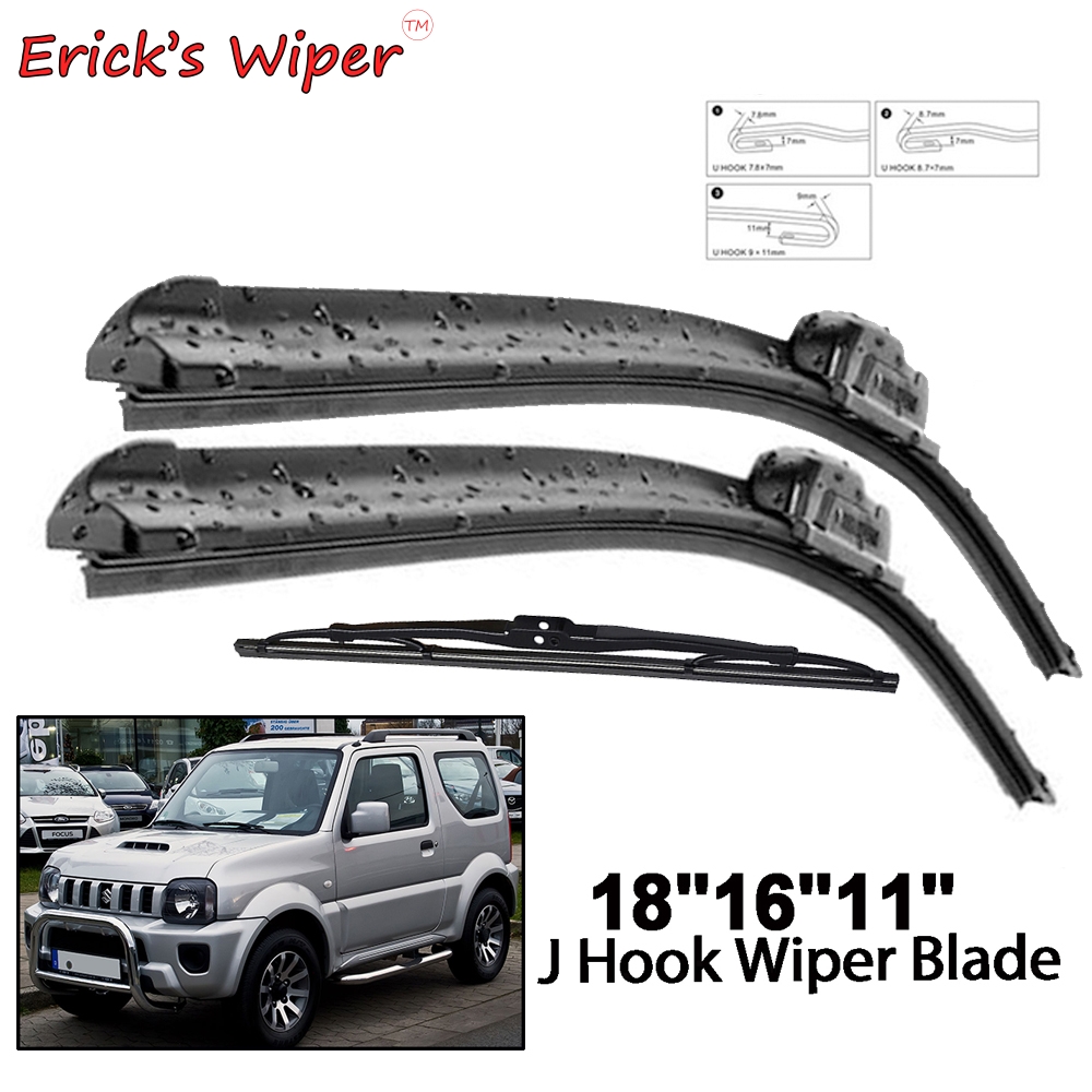 Erick 'S Ruitenwisser Voor & Achter Wisserbladen Set Kit Voor Suzuki Jimny MK3 1998 - 2018 Voorruit Voorruit Venster 18 "+ 16" + 11"