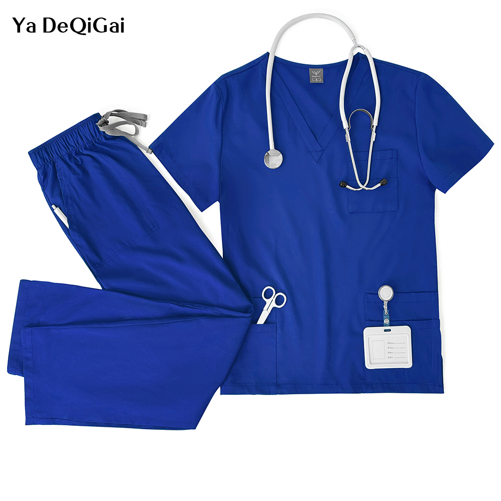 Unissex uniformes médicos das mulheres dos homens roupas de enfermagem laboratório beleza traje enfermeira esfrega conjunto médico dentista workwear calças superiores clínicas