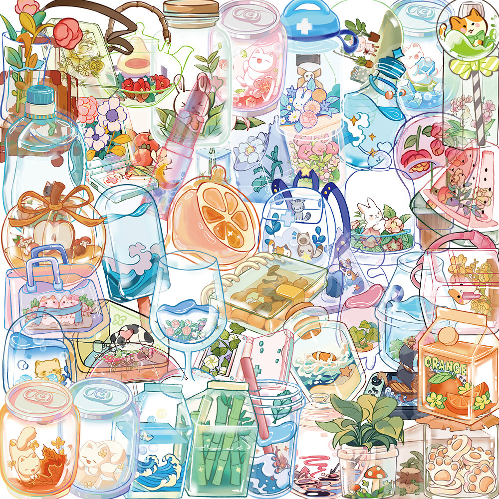 10/30/50 stücke Nette Transparente Glas Wasser Tasse Trinken Aufkleber Aufkleber Laptop Telefon Sammelalbum Kühlschrank Dekoration Aufkleber Kinder spielzeug