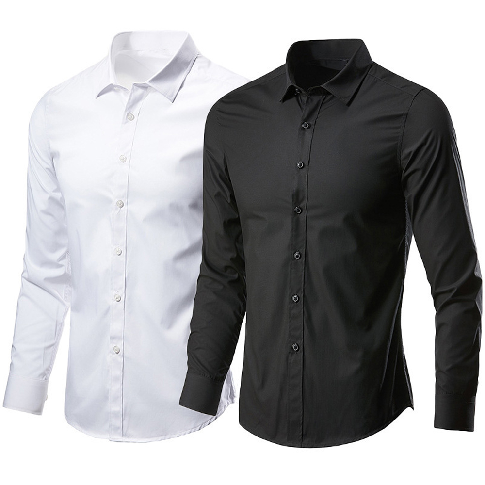 Camisa formal clássica masculina manga comprida resistente a rugas botão para baixo camisa de vestido de negócios M L XL 2XL 3XL 4XL