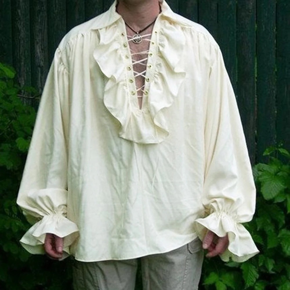 Costume Renaissance pour hommes, manches longues à volants, chemise de Pirate Steampunk médiévale, Cosplay Prince, Costume de scène dramatique, hauts