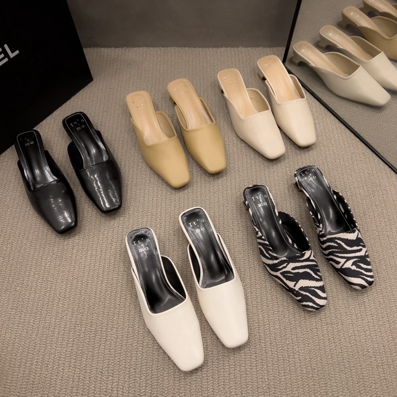 Moda Zebra wzór zebry pantofle bez pięty kobiety niskie obcasy kwadratowe Toe slajdy kapcie na zewnątrz nowa wiosna na co dzień płaskie buty Chaussure