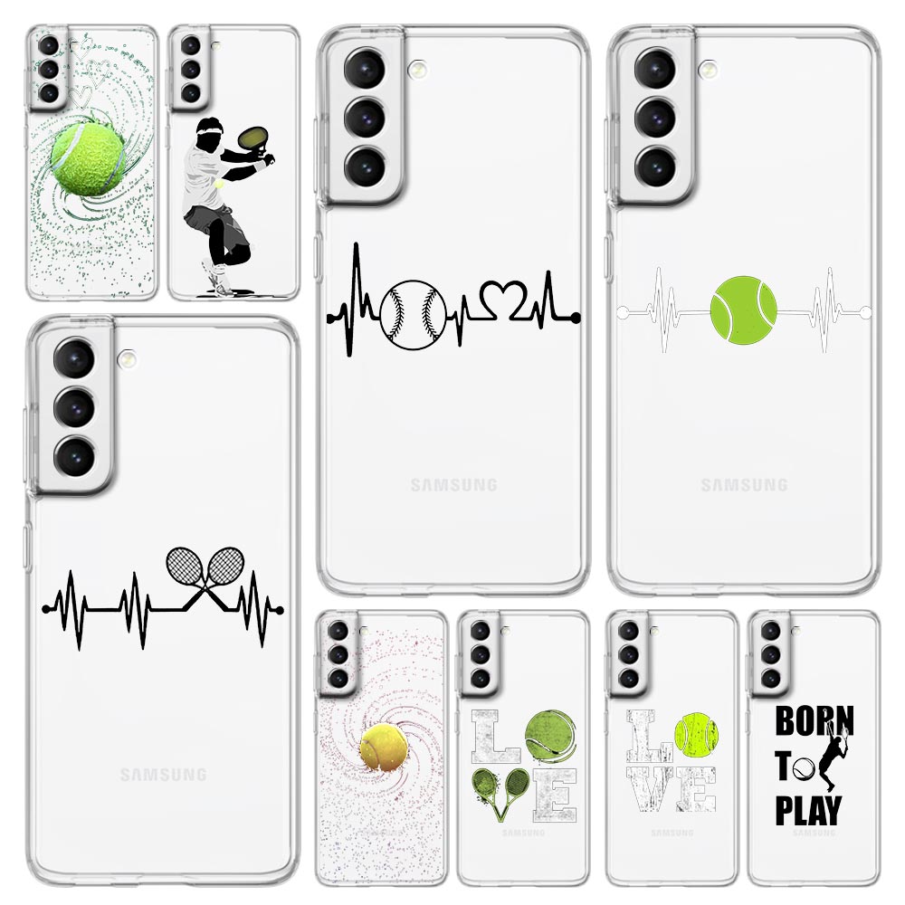 Caixa clara do telefone da bola de tênis, capa de silicone para Samsung Galaxy S24 Plus, S23 FE, S22, S21, S20 Ultra, 5G, S10, S10E, S9, S8