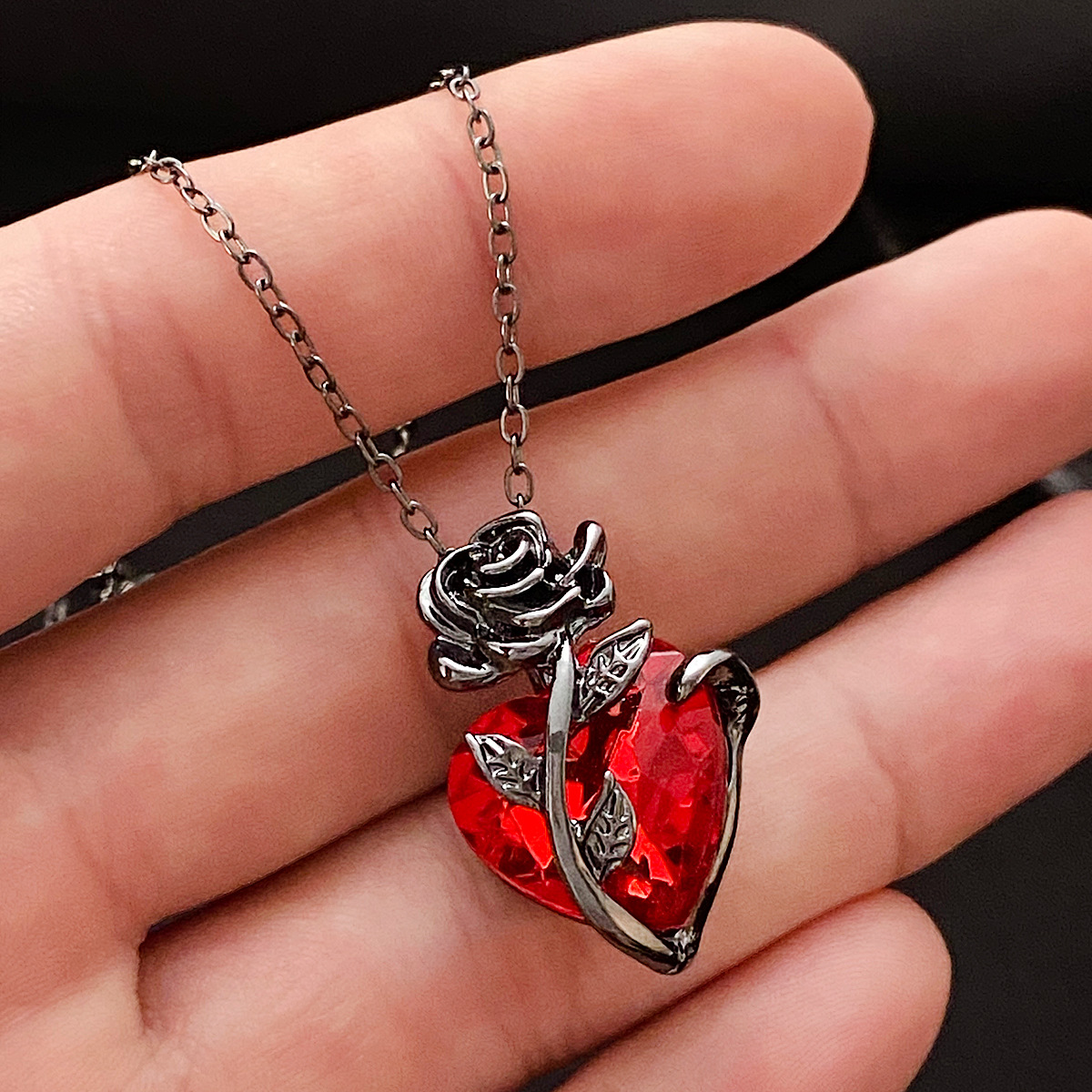 Collar gótico de amor rojo rosa para mujer, joyería Grunge Y2K, colgante de corazón humano tonebloody de Color plateado delicado, regalos personalizados