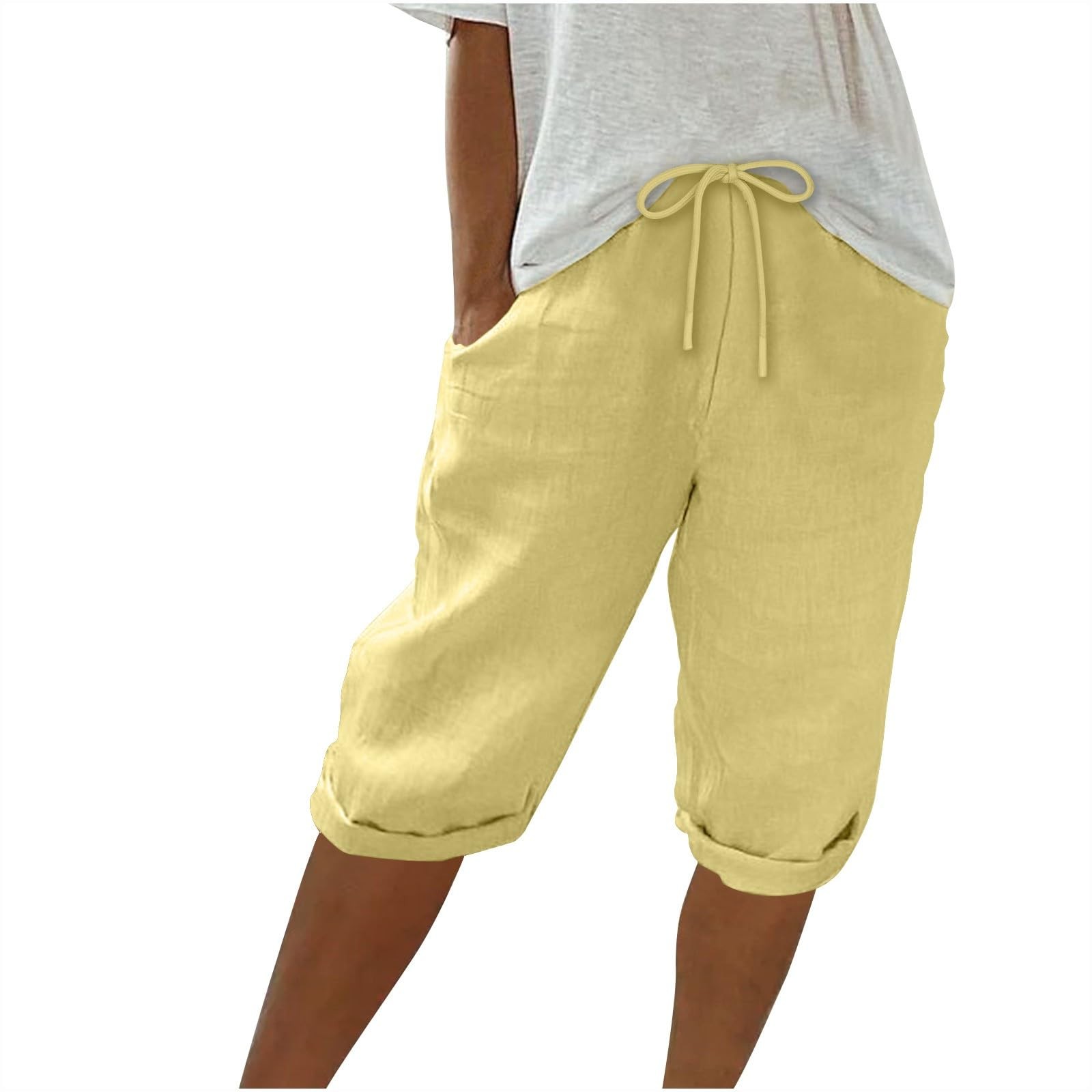 Pantalones informales de lino y algodón para mujer, ropa de calle de Color sólido, Capri de pierna ancha, versátil, Palazzo, pantalones Cargo holgados con bolsillo