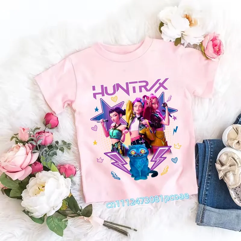 Camiseta K-pop Demon Hunters 2026 para niños, un artículo de vestir con estampados de anime, top informal para niñas, opciones de regalo