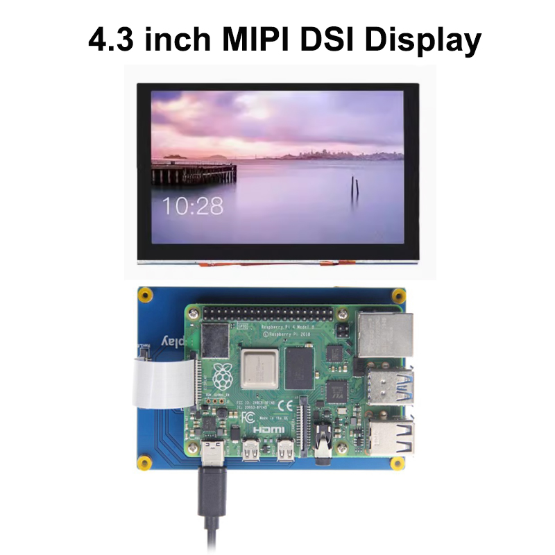4,3-calowy wyświetlacz IPS MIPI DSI 800x480 pojemnościowy ekran dotykowy TFT Monitor dla Raspberry Pi 4B obsługa Raspbian/Ubuntu/Kali/Win10