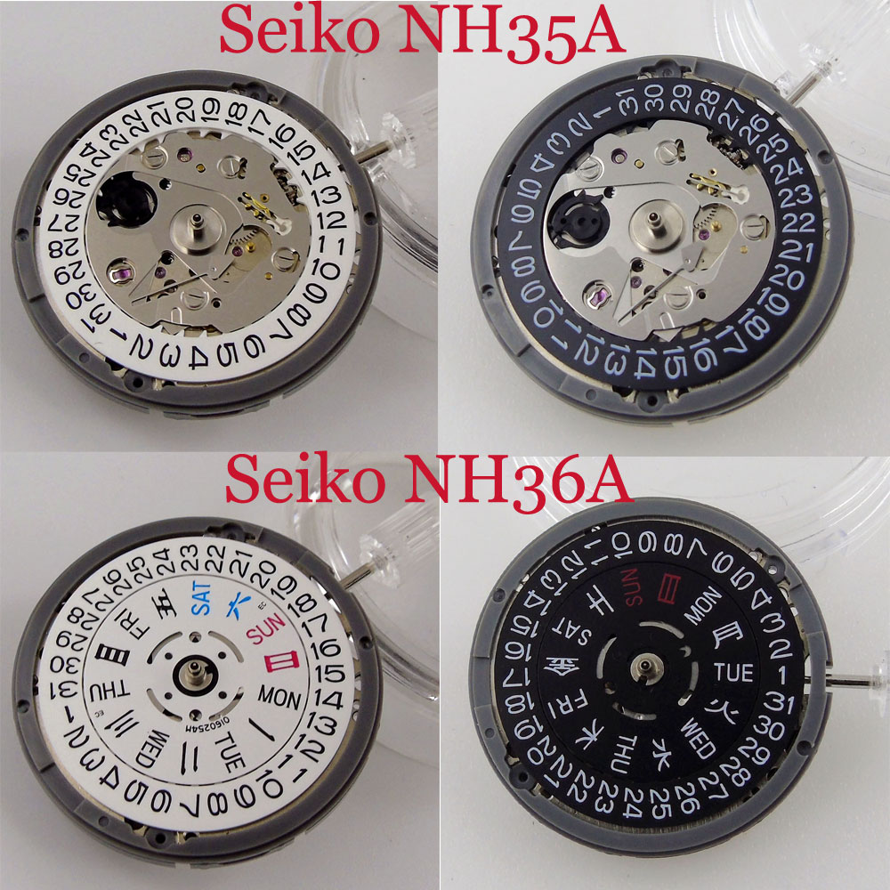 กลไกนาฬิกาอัตโนมัติความแม่นยำสูงจากญี่ปุ่น NH35A รุ่น NH34 NH36 NH38 NH05 NH70/71/72 ความถี่ 21600 bph ระบบ GMT เม็ดมะยมตำแหน่ง 3.8H 4H 9H
