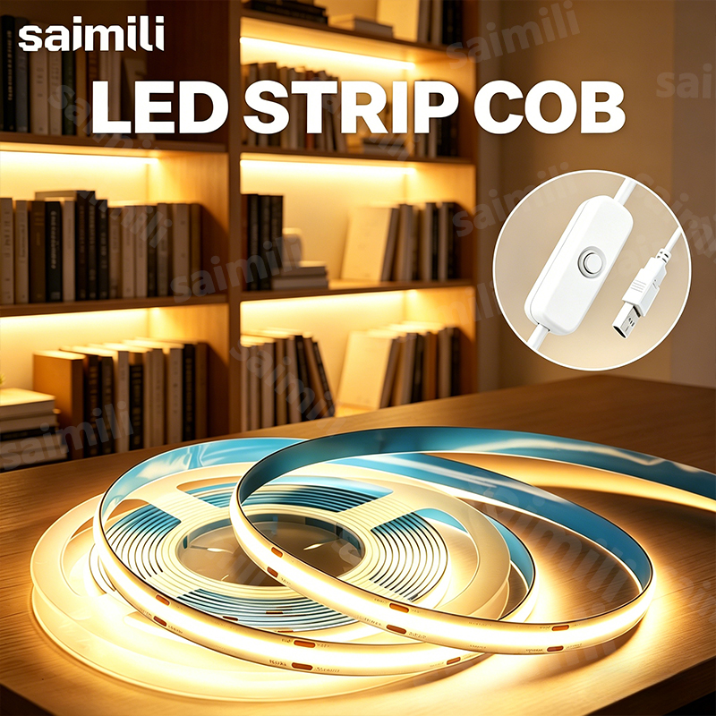 Taśma LED COB 5V USB z przełącznikiem przyciskowym, wodoodporne, elastyczne oświetlenie do pokoju, szafki, lustra, DIY, oświetlenie ambientowe, dekoracyjne oświetlenie tła.