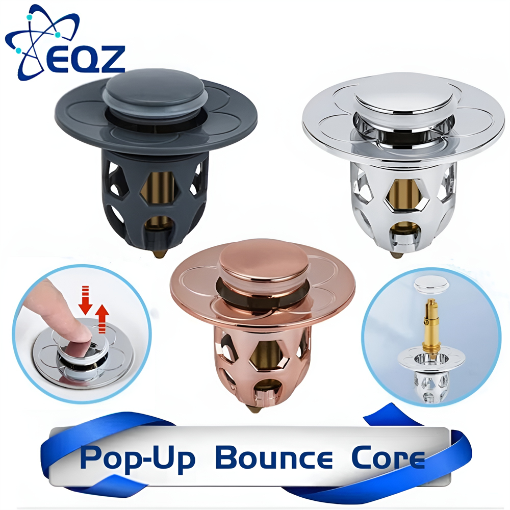 Bathroom Sink Drains Stainless Steel Pop-Up Bounce Core Basin Drain Filter Hair Catcher Shower Sink Strainer Bath Stopper Tools