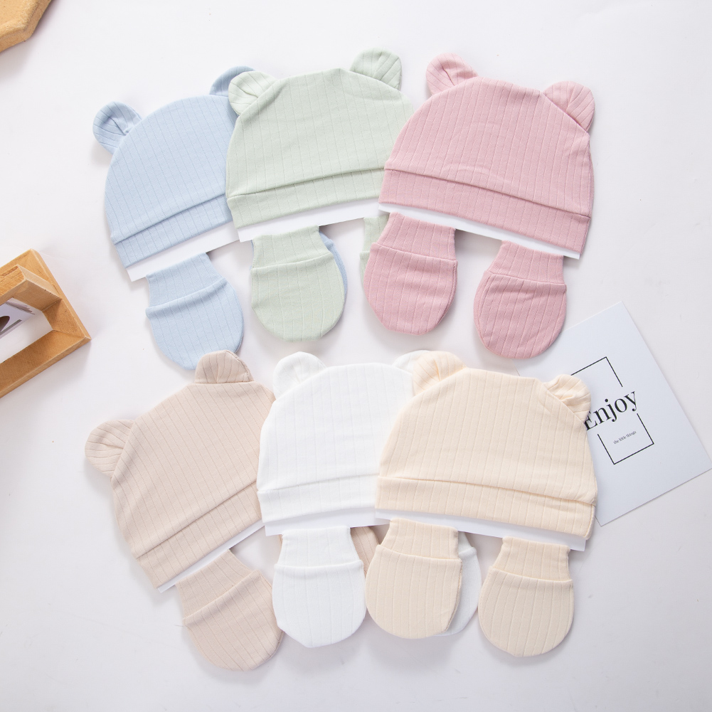 3 unids/set lindos sombreros de algodón para bebé gorro para recién nacido guantes mitones gorros forma de oreja de oso regalo accesorios para fotos ropa infantil de 0 a 3M