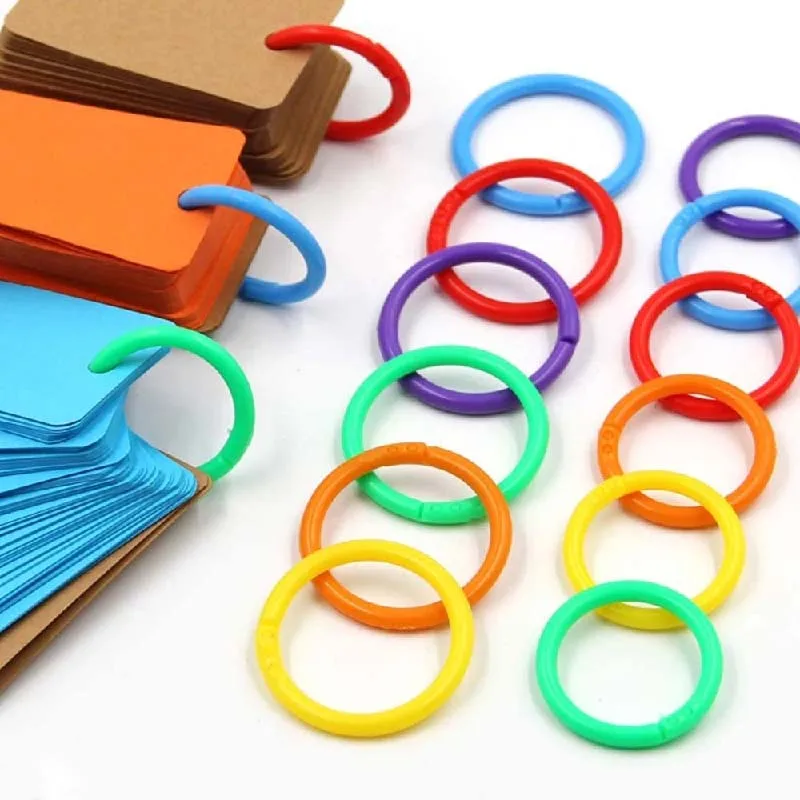 Classeur à anneaux de couleurs en plastique, 50 pièces/sac, 15 à 40mm, Albums de bricolage, cerceaux de livres à feuilles mobiles, ouverture de reliure de bureau, fournitures d'album Photo