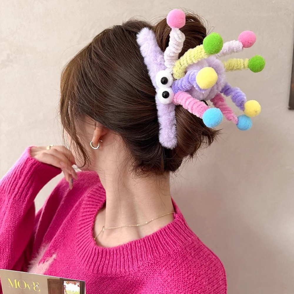 ปิ่นปักผมขนยาวสำหรับผู้หญิงกิ๊บหนีบผมรูปการ์ตูนกิ๊บหนีบผมสีสันสดใส