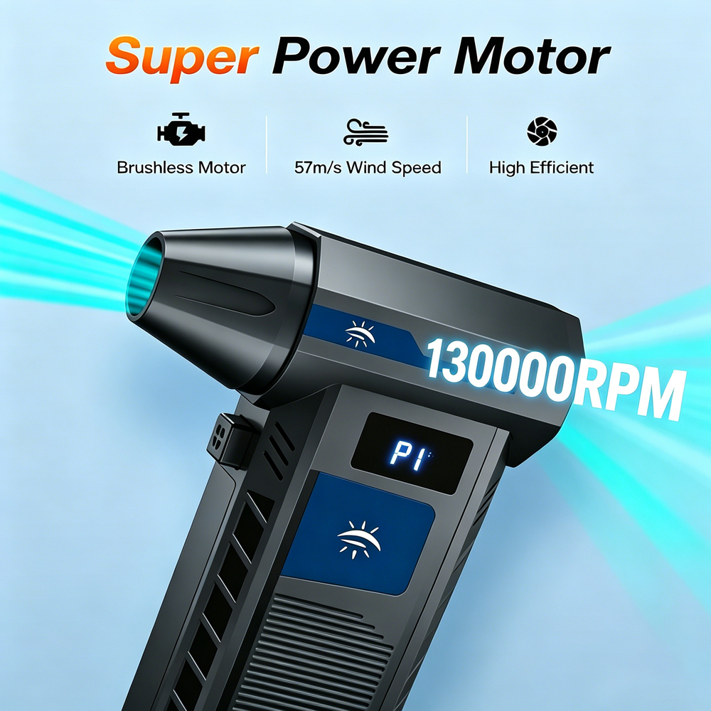 Ventilador Turbo de Alta Potencia, 130000 RPM, Soplador de Aire Turbo con Motor sin Escobillas y Batería Recargable de 4000 mAh, para Limpieza de Autos