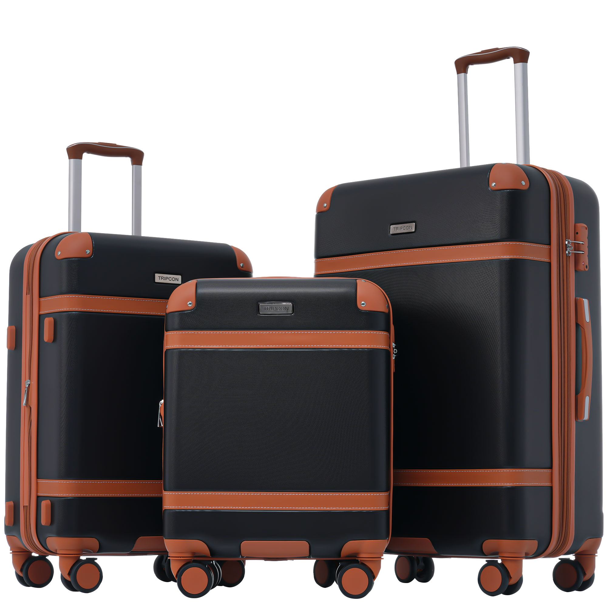 Maleta rígida con ruedas, maleta, equipaje de mano, 4 rollos, Material ABS, cerradura personalizada TSA, 56*38.5*23.5, (negro + marrón)