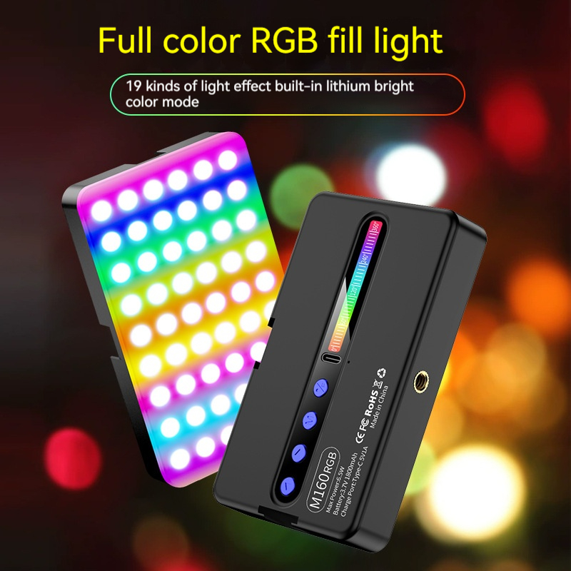 Andoer M160 RGB LED ビデオライト 2700-6500K ハンドヘルド写真補助ランプ CRI95+ 内蔵 1800mah コールドシューズ Vlog ポケットランプ