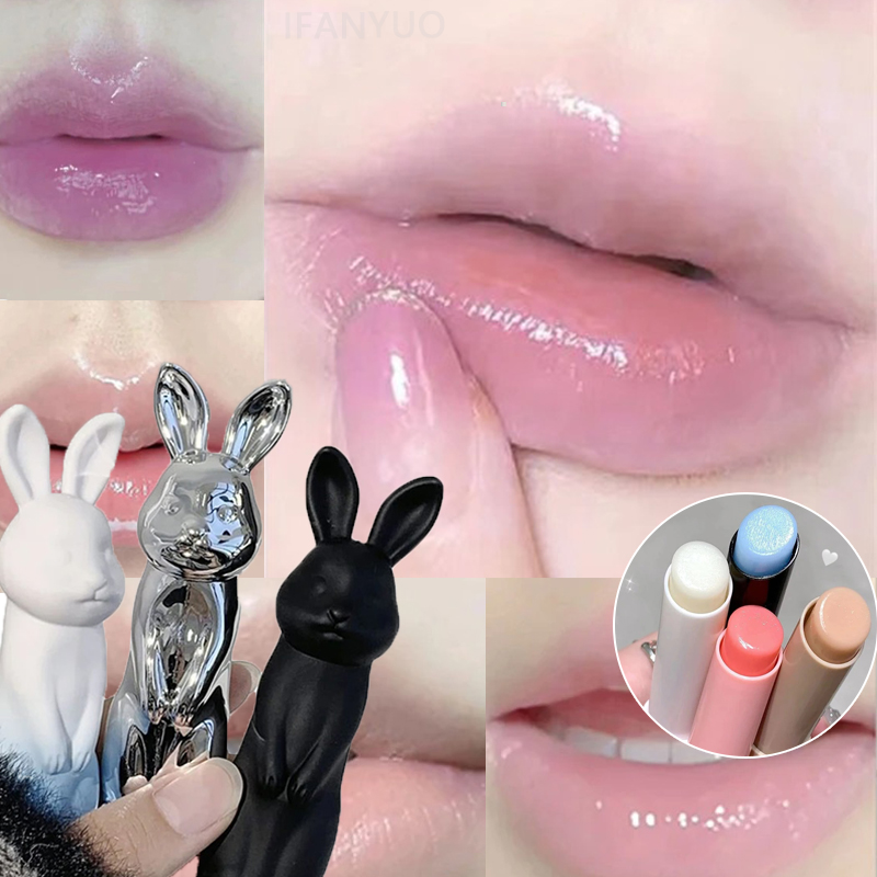 Bálsamo labial hidratante de conejo, tinte de rosa púrpura, gelatina de cristal de color, cuidado de labios antiagrietado, suaviza las líneas de los labios, Base, lápiz labial transparente