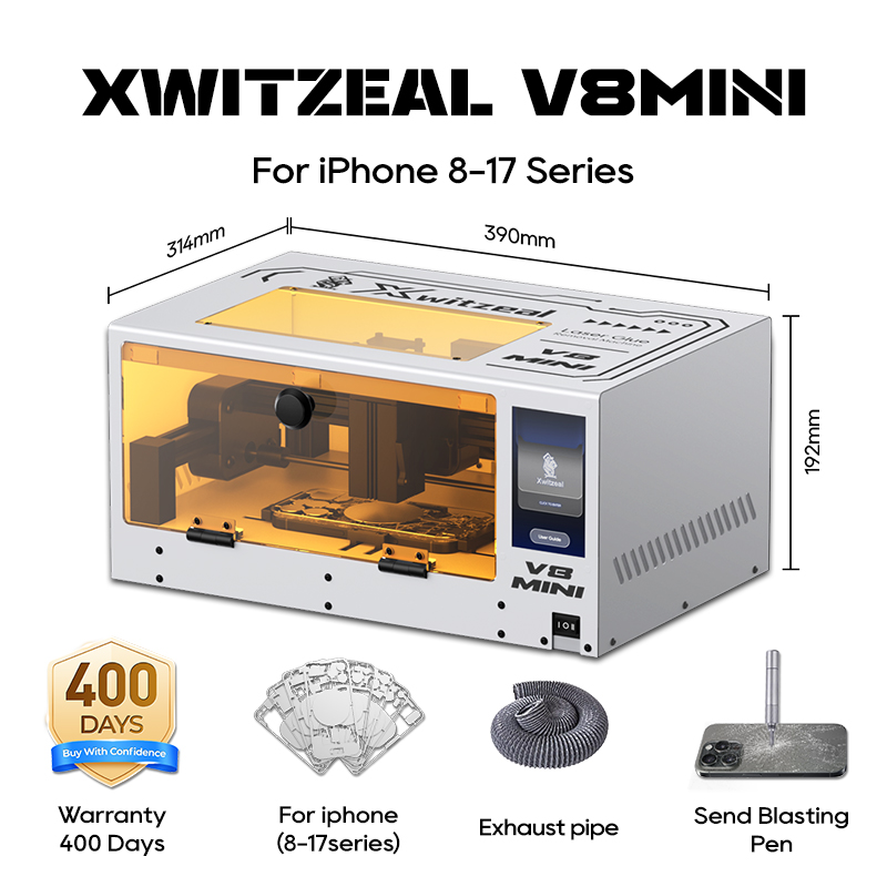 Xuíça ® Mini máquina de remoção de cola a laser V8 para reparo de vidro traseiro do iPhone, moldes de ferro da série w/8-17, kit de ferramentas de reparo de telefone